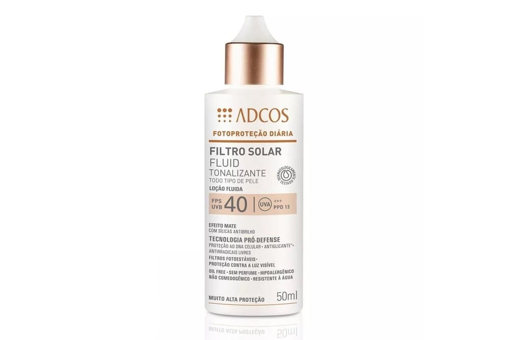 Protetor solar é um importante dermocosméticos para mulheres depois dos 30, esse é o Filtro Fluid Tonalizante da ADCOS